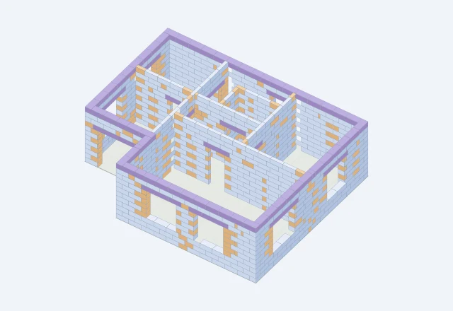 3D-схема первого этажа 66-67: стены, перегородки и проёмы